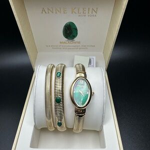Anne Klein Gold Bracelet Set with Green Accents